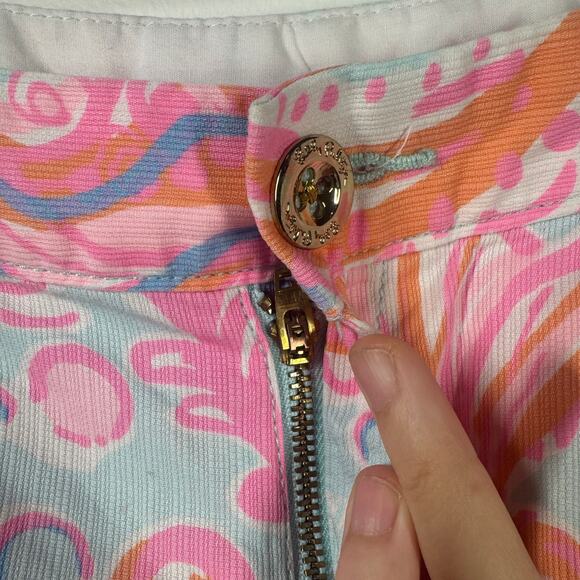 Lilly Pulitzer Shorts Women 2 Pink Buttercup 100% Cotton Scalloped Coastal Prep - Picture 3 of 8